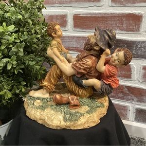 🟠 Vintage Norman Rockwell Looking Pa & his 2 Boys Figurine - Unique - Heavy